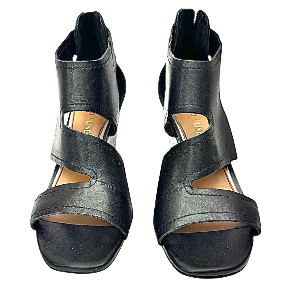 Donald J Pliner Women’s Black Leather Wedge Sandals Size 8 Faux Reptile Heel - Picture 7 of 9